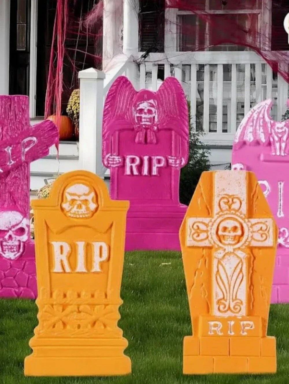 Halloween RIP Tombstone Yard Decor - Pink & Orange JOYIN 17” Halloween Foam